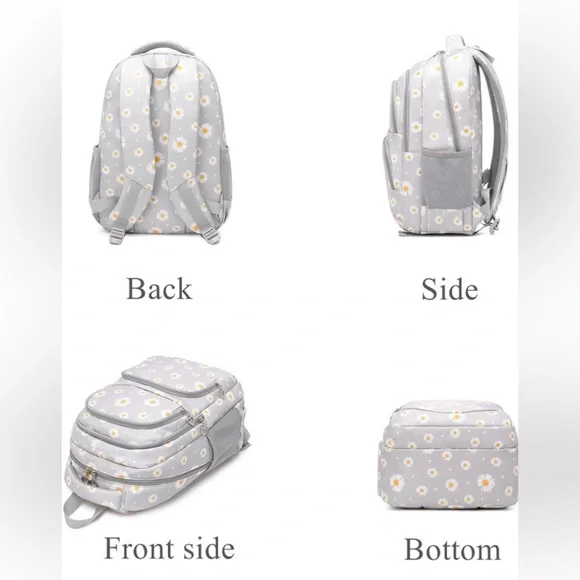 NWT 3Pcs Daisy Prints Backpack Bookbag set, AVAILABLE IN GREY AND BLACK